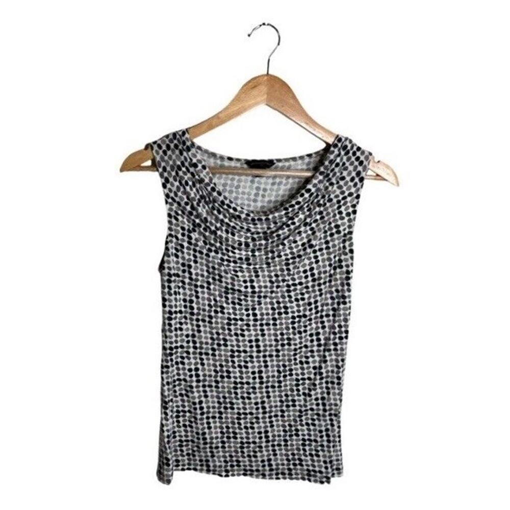 Banana Republic Top Sleeveless Size XS Cowl Neck Polka Dots Grey Office